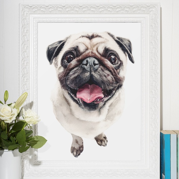 Watercolor Fawn Pug Dog Pet Portrait Wall Art Print Poster Unframed - Picture 6 of 6